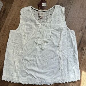 NWT! Knox Rose White Blouse, Boho, Hippie, Western, Tank, Tassels, Eyelet, XXL